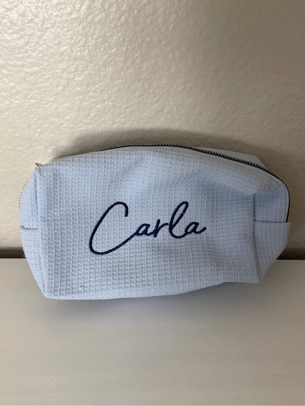 Personalized 'Carla' Light Blue Embroidered Cosmetic Pouch
